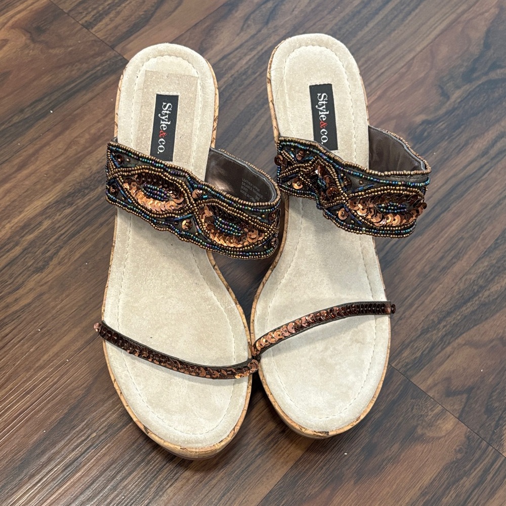 Style & Co. Women's Tan and Brown Beaded Sandals